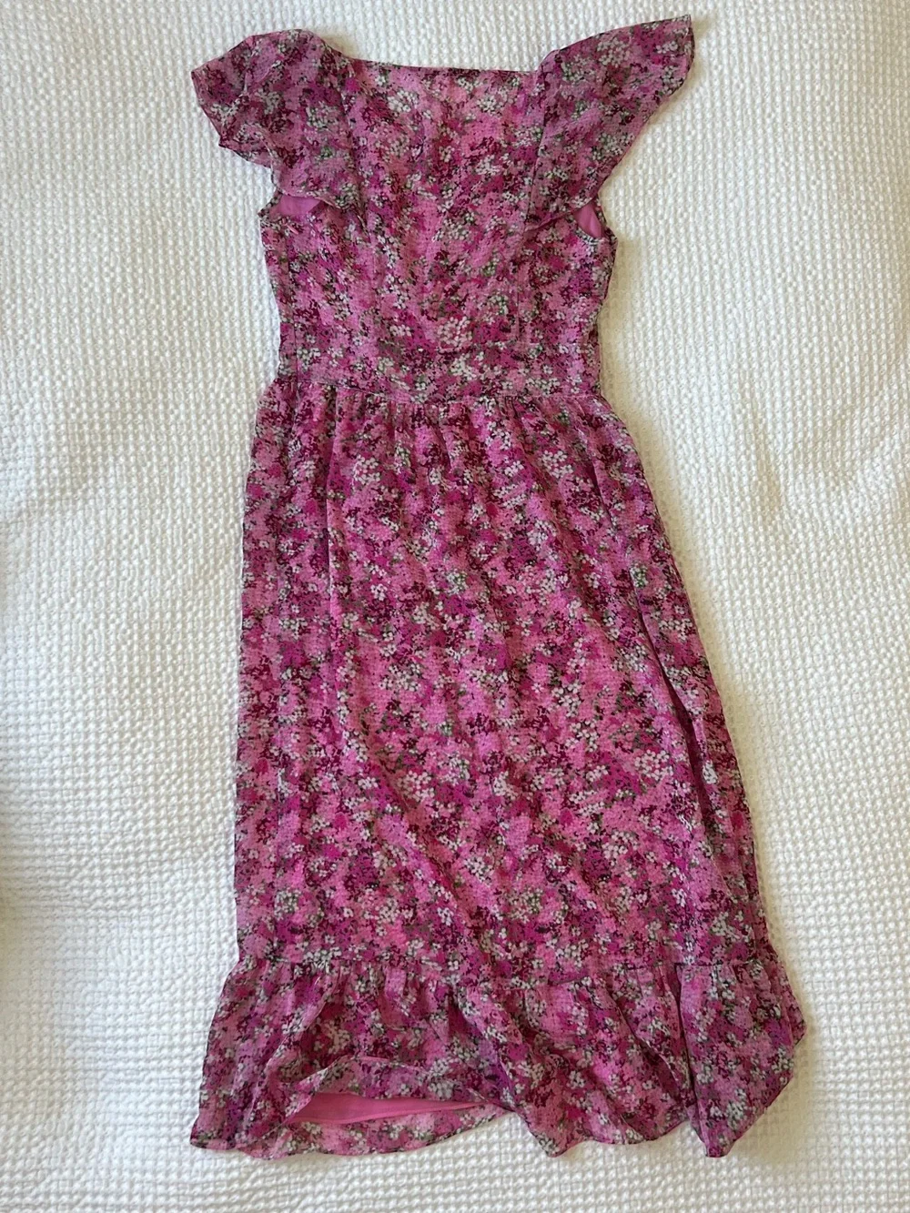 Michael Kors Pink Floral Ruffle-Trim Dress
